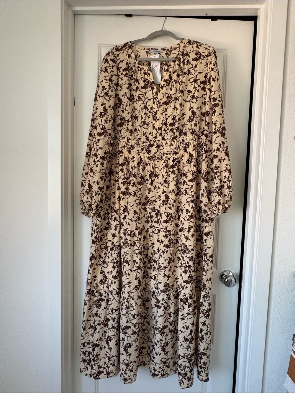 Polagram Cream Maxi Dress with Brown Floral Motif